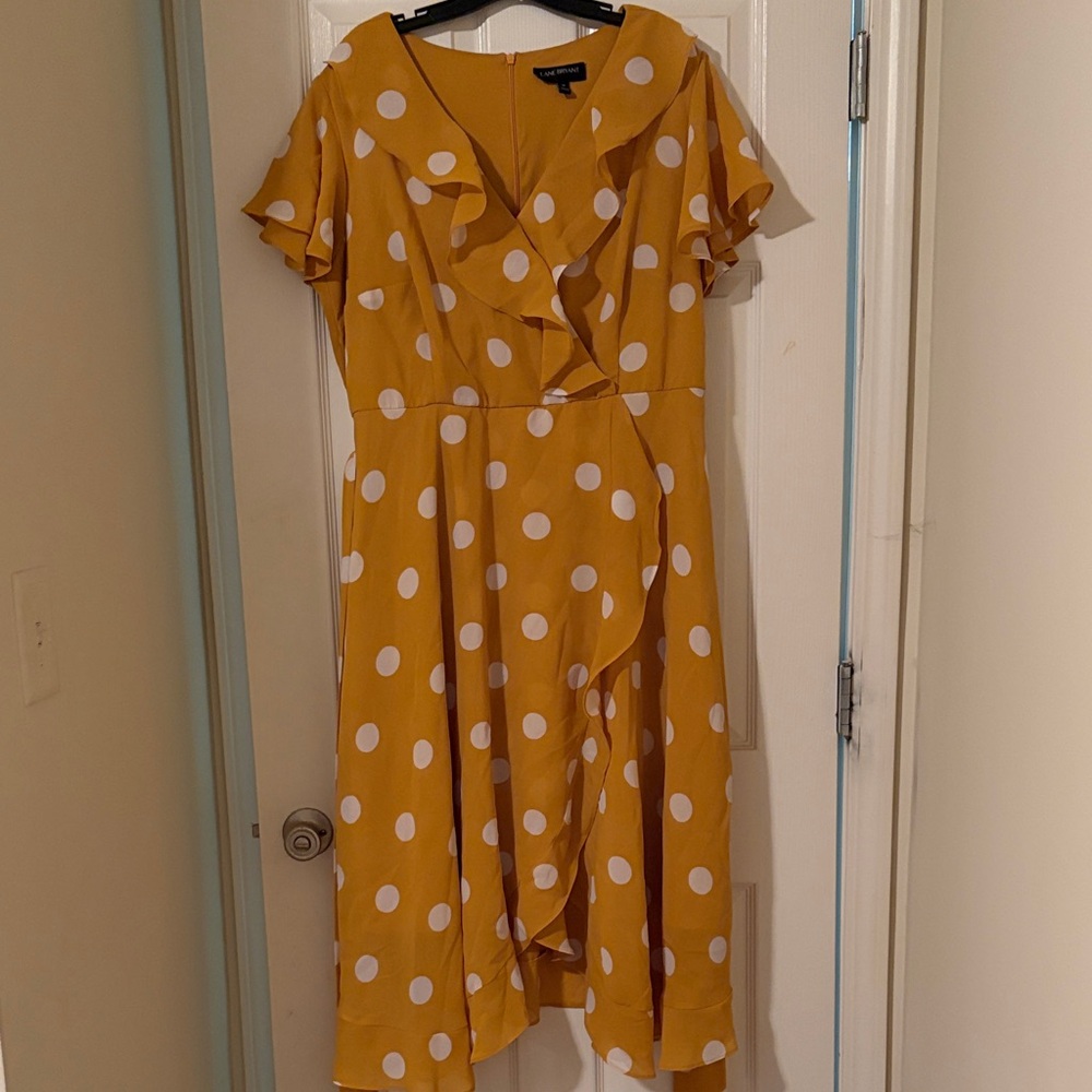 Lane Bryant Asymmetrical Yellow Polka Dot Dress